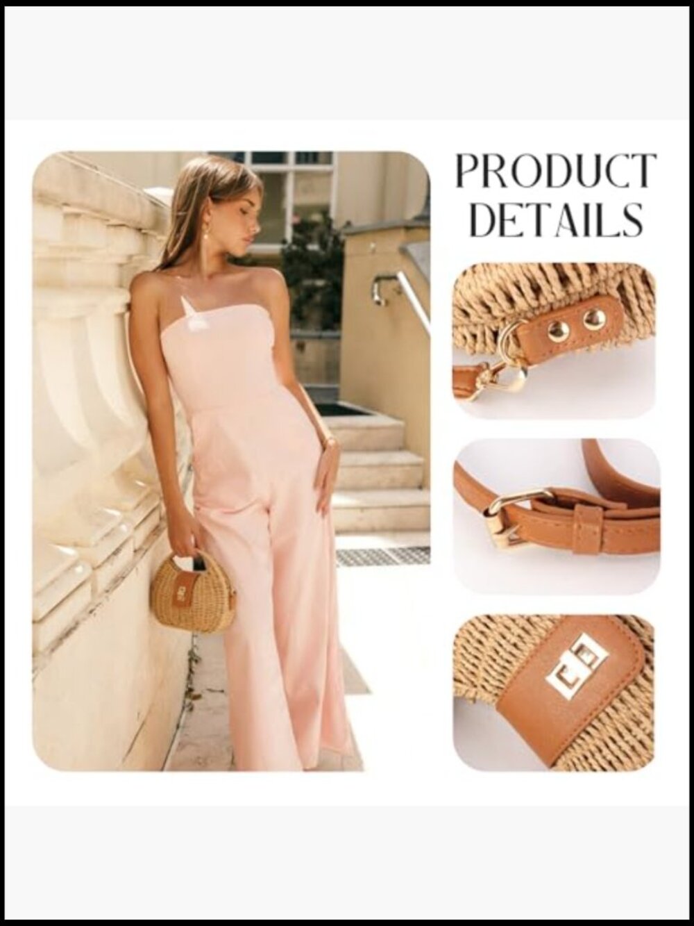 Woven Straw Crossbody Handbag with Top Handle Detachable Strap Summer Beach - Picture 5 of 7